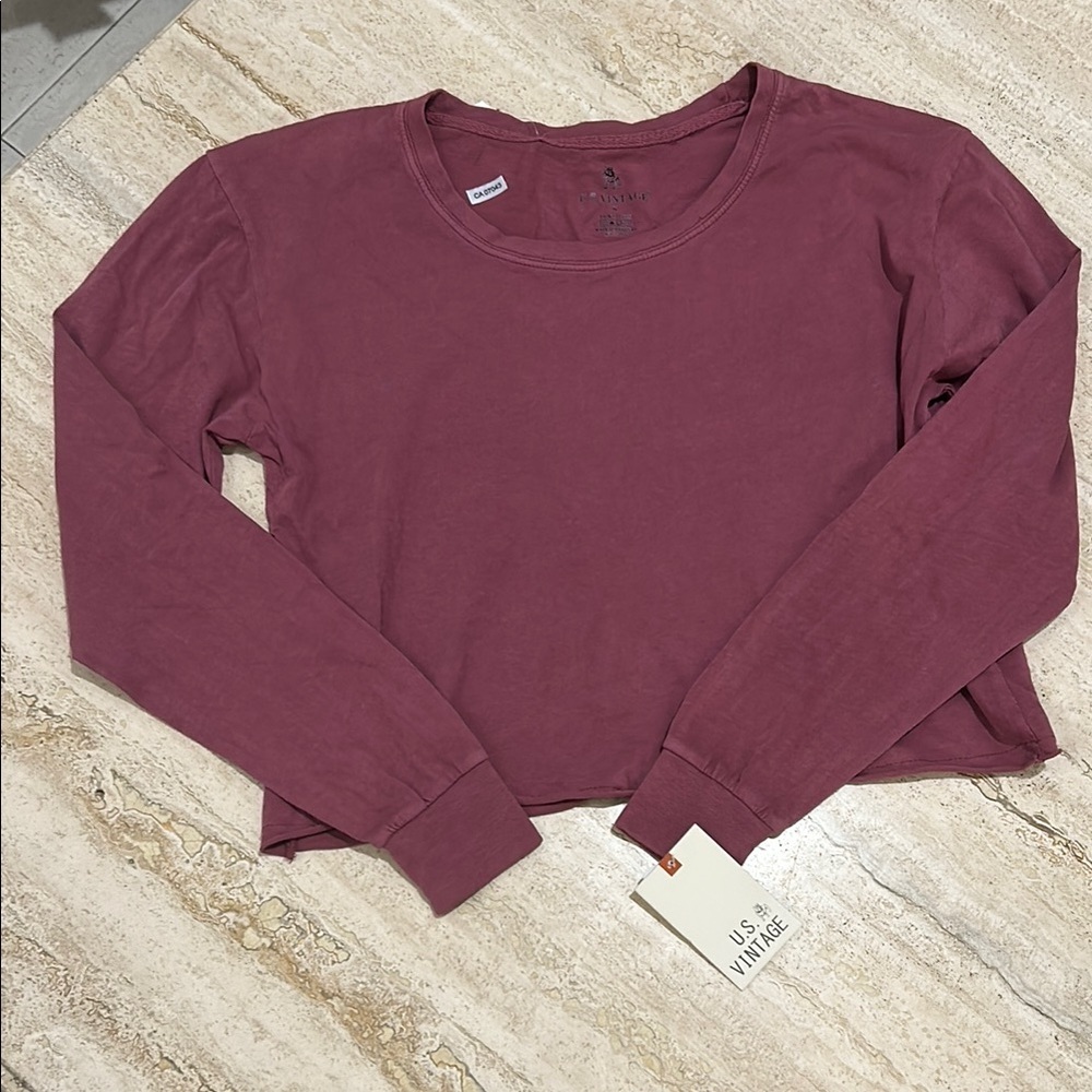 🆕 NWT US Vintage Women's Maroon Long Sleeve oversized Top size S
